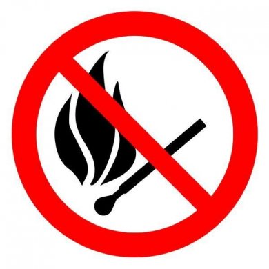 Знак Запрещается пользоваться открытым огнем d-150 мм с-к пленка Фото 0
